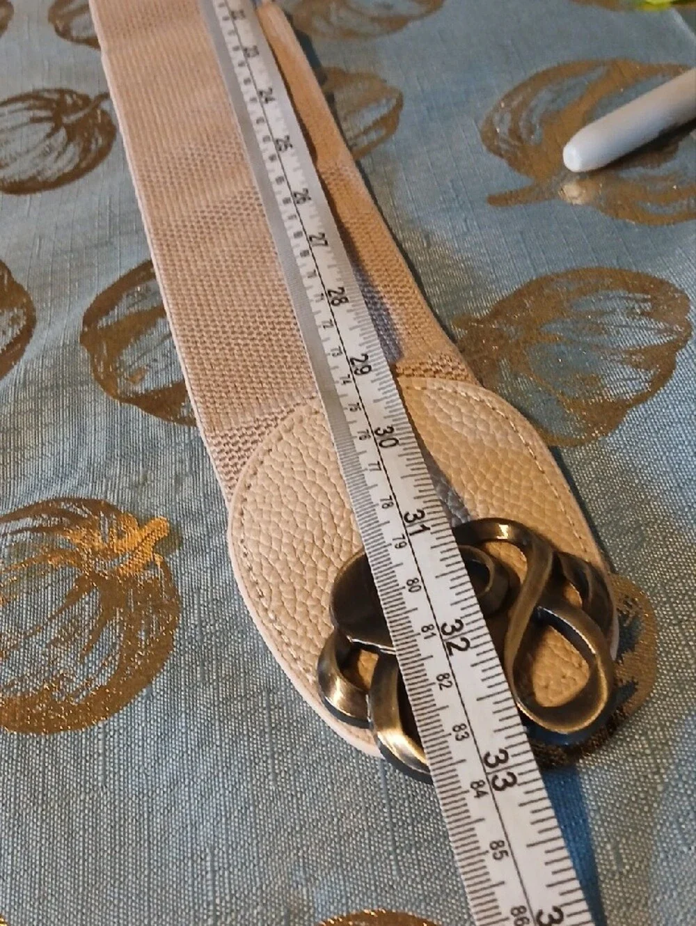 Tan Elastic Women's Belt with Decorative Silver Metal Clasp